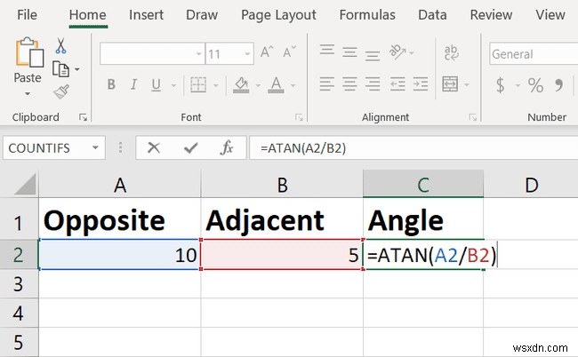 Excel TAN फंक्शन:टैंगेंट एंगल कैसे खोजें