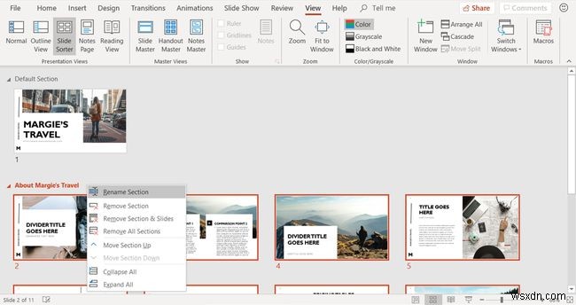 PowerPoint में स्लाइड सॉर्टर व्यू का उपयोग कैसे करें