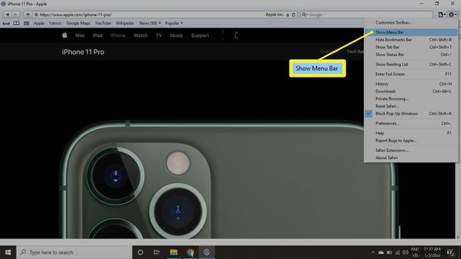 Windows के लिए Safari में मेनू बार कैसे दिखाएं