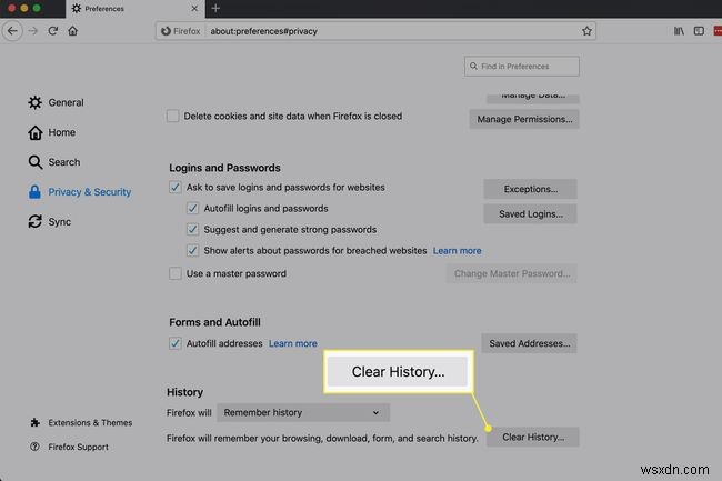 Firefox में ब्राउज़िंग इतिहास और निजी डेटा प्रबंधित करें