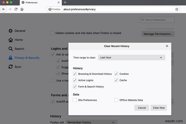 Firefox में ब्राउज़िंग इतिहास और निजी डेटा प्रबंधित करें