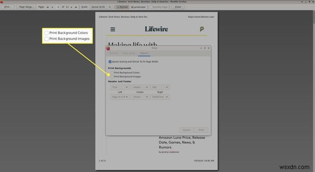 फ़ायरफ़ॉक्स में प्रिंटिंग के लिए पेज सेटअप को कैसे संशोधित करें