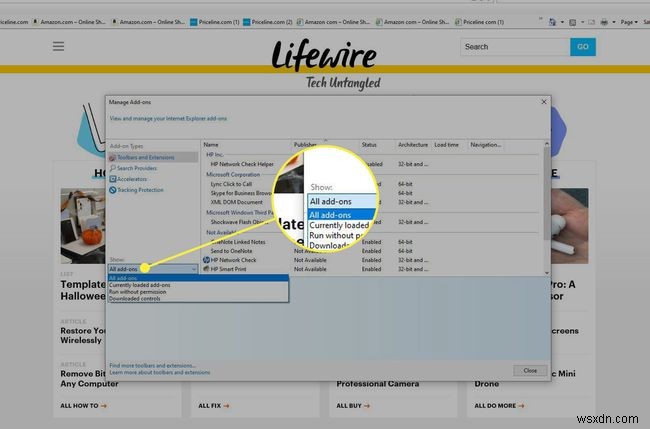 Internet Explorer 11 में ऐड-ऑन प्रबंधित करना