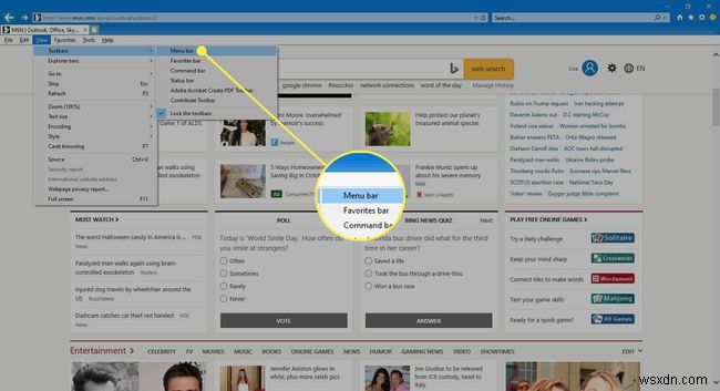 इंटरनेट एक्सप्लोरर 11 में टूल मेनू कैसे देखें
