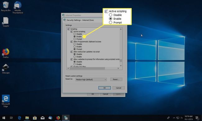 इंटरनेट एक्सप्लोरर में सक्रिय स्क्रिप्टिंग अक्षम करें