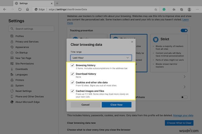 Microsoft Edge में ब्राउज़िंग डेटा प्रबंधित और मिटाएं