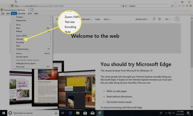 इंटरनेट एक्सप्लोरर में टेक्स्ट साइज कैसे संशोधित करें