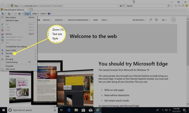 इंटरनेट एक्सप्लोरर में टेक्स्ट साइज कैसे संशोधित करें