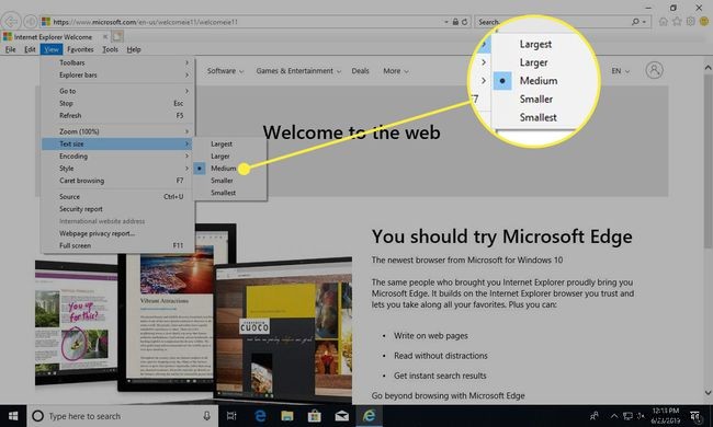 इंटरनेट एक्सप्लोरर में टेक्स्ट साइज कैसे संशोधित करें
