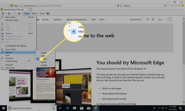 इंटरनेट एक्सप्लोरर में टेक्स्ट साइज कैसे संशोधित करें