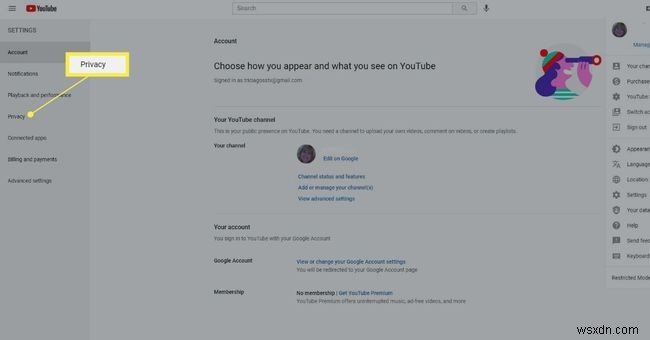 YouTube गोपनीयता सेटिंग