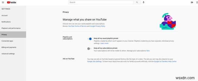 YouTube गोपनीयता सेटिंग