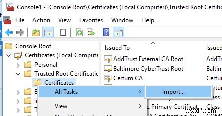 Windows में विश्वसनीय रूट प्रमाणपत्रों की सूची अपडेट करना