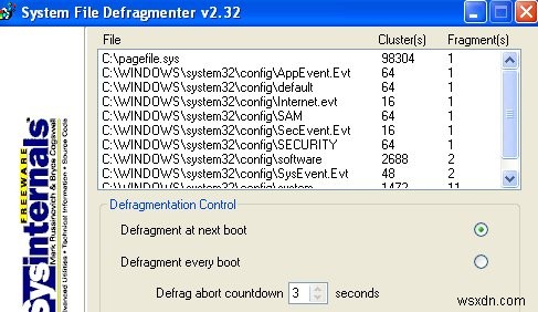 PageDefrag का उपयोग करके सिस्टम फ़ाइलों को डीफ़्रैग करें