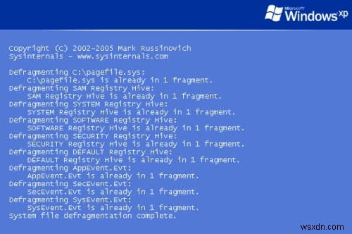 PageDefrag का उपयोग करके सिस्टम फ़ाइलों को डीफ़्रैग करें
