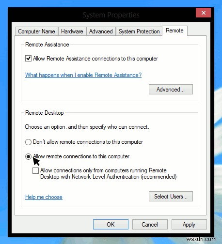 Windows 8 में दूरस्थ डेस्कटॉप सेट करना