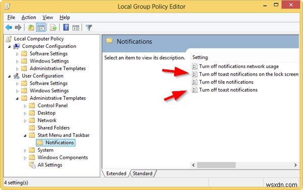 Windows 8 में टोस्ट सूचनाएं कैसे निष्क्रिय करें