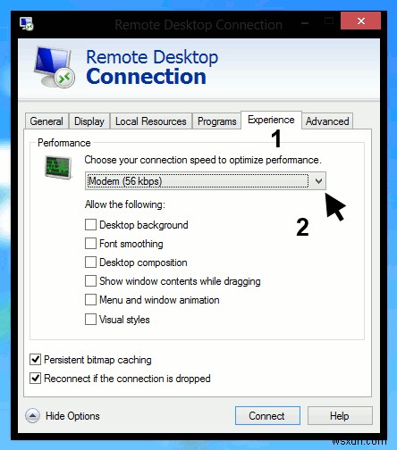 Windows 8 में दूरस्थ डेस्कटॉप कनेक्शन को गति देना