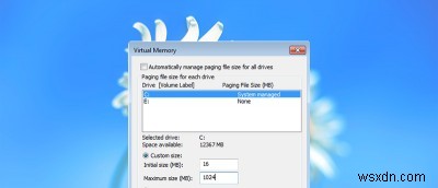 Windows में पेजफाइल का आकार और स्थान कैसे बदलें