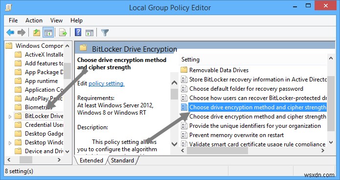 Windows 8 में BitLocker एन्क्रिप्शन को AES 256-बिट पर सेट करें