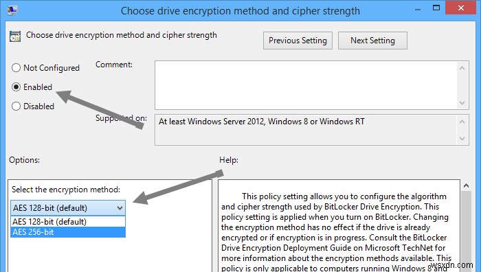 Windows 8 में BitLocker एन्क्रिप्शन को AES 256-बिट पर सेट करें