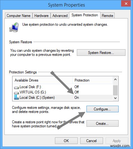 Windows 8/8.1 में सिस्टम पुनर्स्थापना को अक्षम या कॉन्फ़िगर कैसे करें