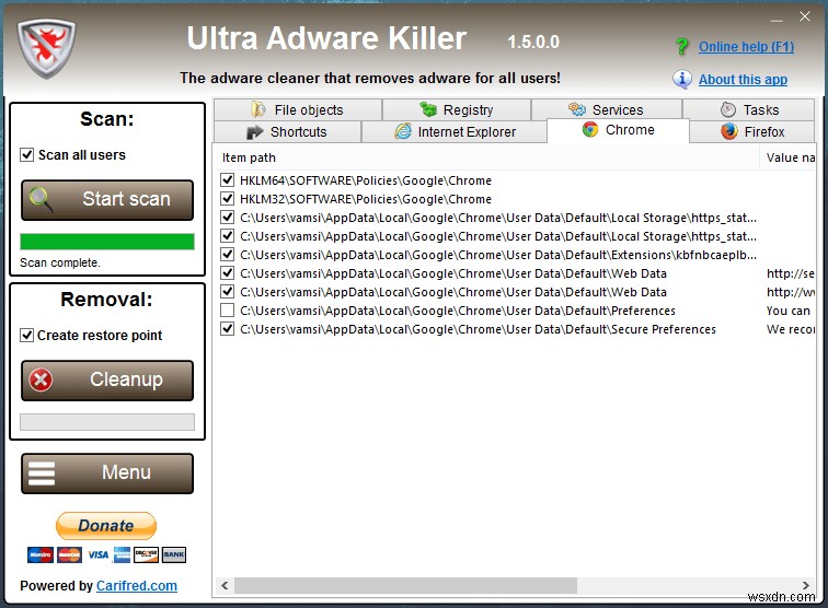 अल्ट्रा एडवेयर किलर - इंस्टॉल किए गए एडवेयर को साफ करने के लिए एक सरल उपयोगिता