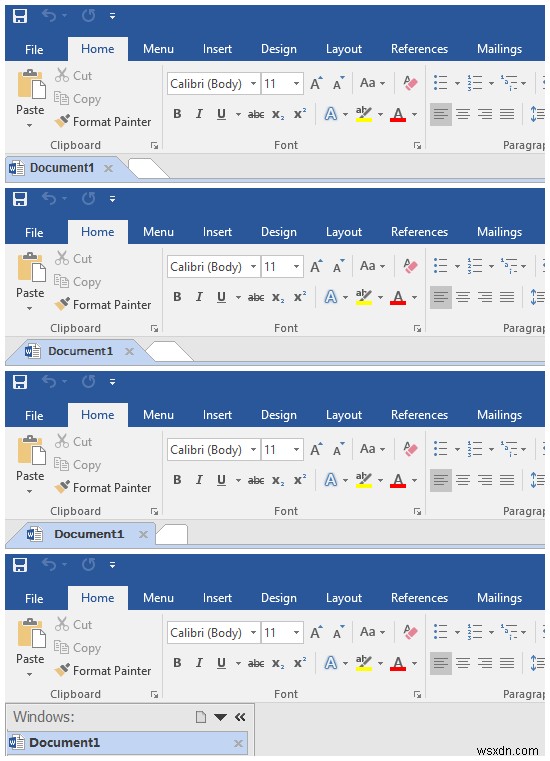 Windows में Microsoft Office इंटरफ़ेस में टैब जोड़ें