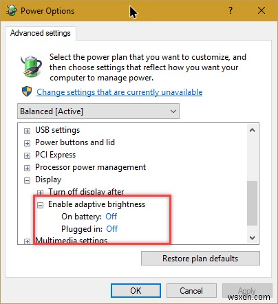 Windows 10 में अनुकूली चमक सक्षम या अक्षम करें