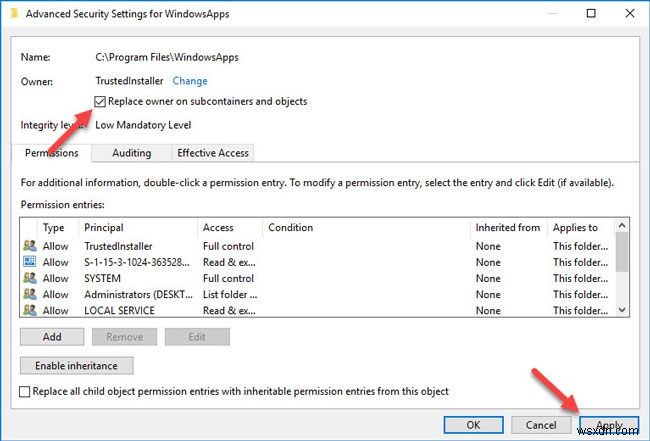 Windows 10 में सिस्टम फ़ाइलों के लिए विश्वसनीय इंस्टॉलर के स्वामित्व को कैसे पुनर्स्थापित करें