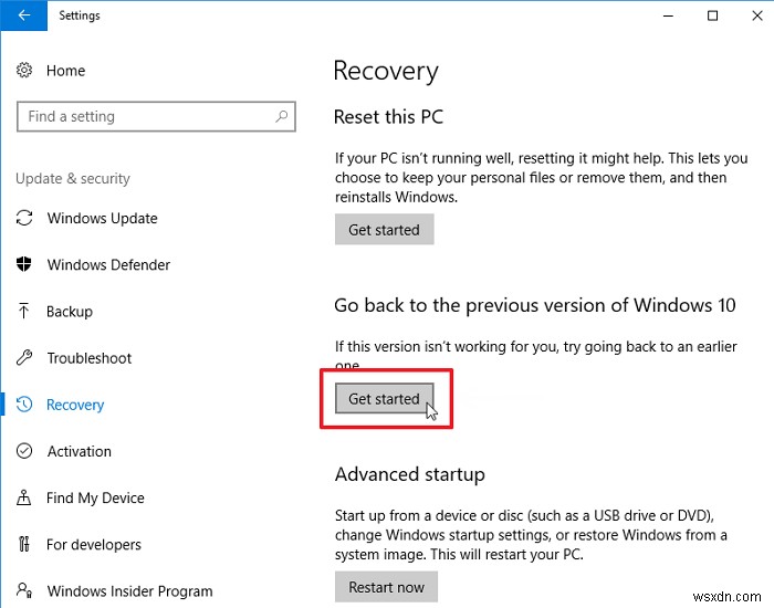 Windows 10 में पिछले बिल्ड पर वापस कैसे जाएं