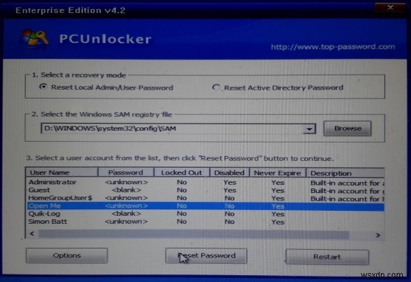 Windows 10 और इससे पहले PCUnlocker के साथ पासवर्ड कैसे रीसेट करें