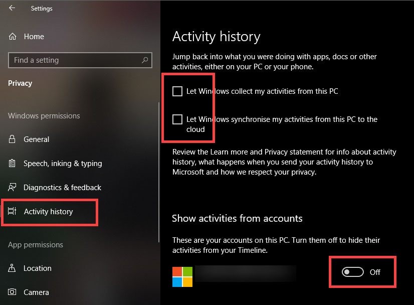 Windows 10 में टाइमलाइन सुविधाओं को अक्षम कैसे करें