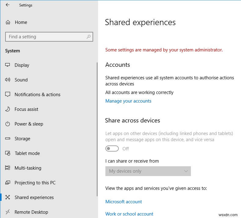 Windows 10 में साझा अनुभव सुविधा को कैसे अक्षम करें