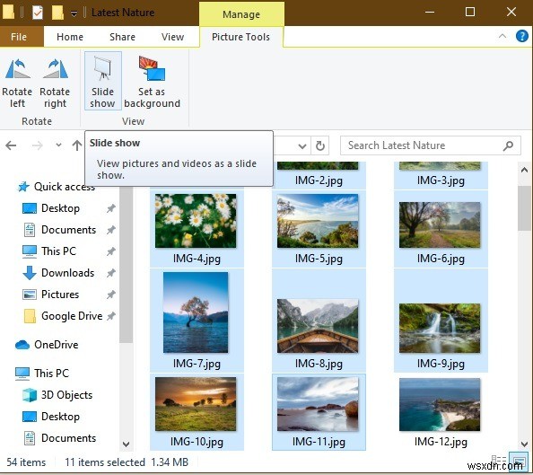 Windows 10 में चित्रों को स्लाइड शो के रूप में कैसे देखें
