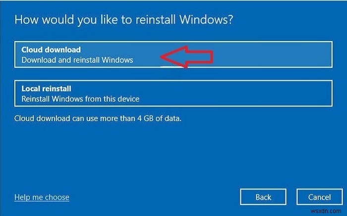 Windows 10 फ़ैक्टरी रीसेट क्लाउड विकल्प का उपयोग करना