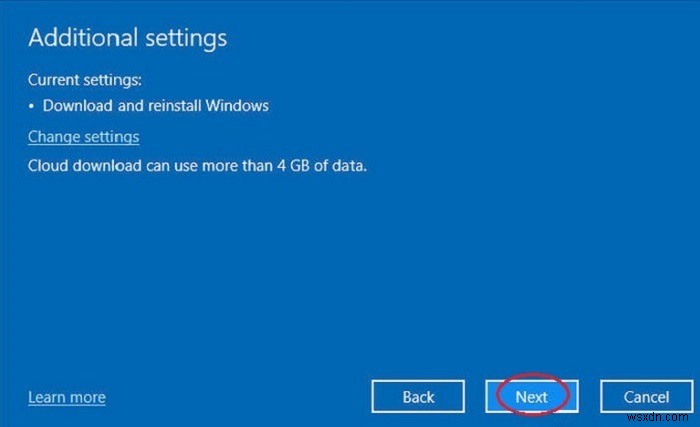 Windows 10 फ़ैक्टरी रीसेट क्लाउड विकल्प का उपयोग करना