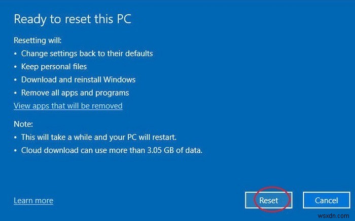 Windows 10 फ़ैक्टरी रीसेट क्लाउड विकल्प का उपयोग करना