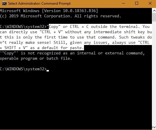 Windows 10 कमांड प्रॉम्प्ट में कॉपी-पेस्ट कैसे सक्षम करें