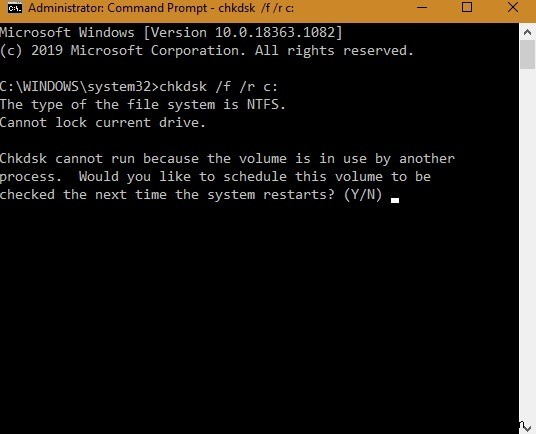 Windows 10 में अनुसूचित Chkdsk संचालन कैसे रद्द करें
