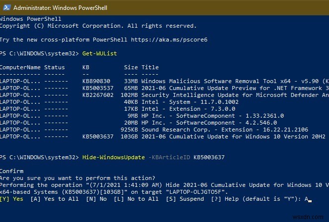 Windows 10 में PowerShell का उपयोग करके अपडेट कैसे छिपाएं