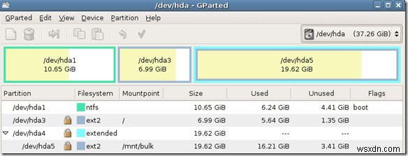 विंडोज़ में डिस्क विभाजन प्रबंधित करने के लिए GParted का उपयोग करें 