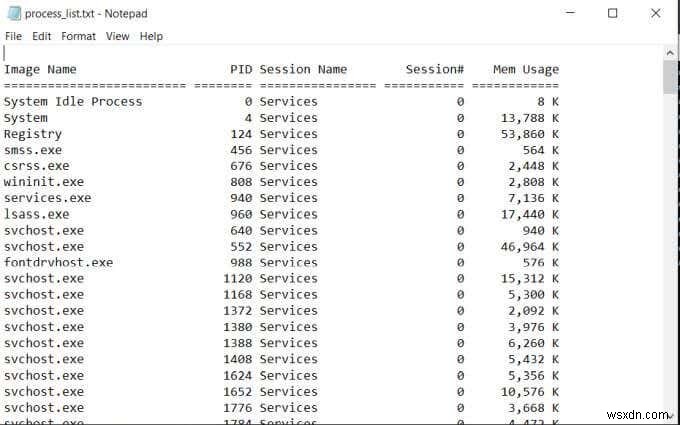 चल रही प्रक्रियाओं की सूची को विंडोज़ में टेक्स्ट फ़ाइल में सेव करें