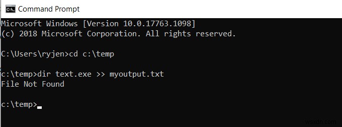 विंडोज कमांड लाइन से आउटपुट को टेक्स्ट फाइल में रीडायरेक्ट करें 