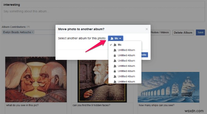 फ़ेसबुक में फ़ोटो को किसी भिन्न एल्बम में ले जाएँ 