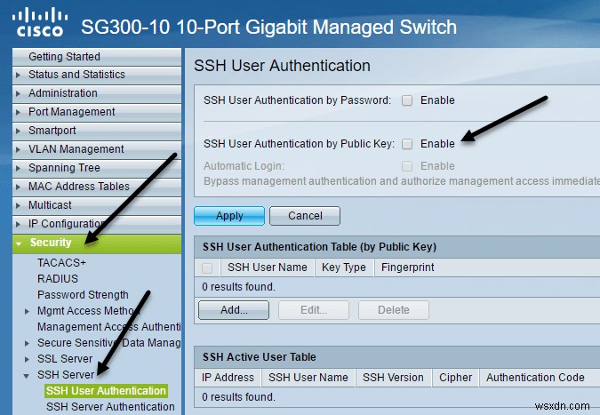 सिस्को SG300 स्विच पर SSH के लिए सार्वजनिक कुंजी प्रमाणीकरण सक्षम करें