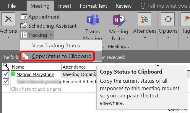 यह देखने के लिए कि किसने स्वीकार किया है, आउटलुक मीटिंग ट्रैकिंग का उपयोग कैसे करें