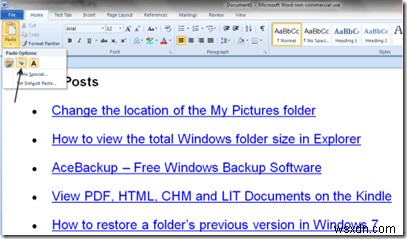 वर्ड के पेस्ट फंक्शन को कैसे अनुकूलित करें