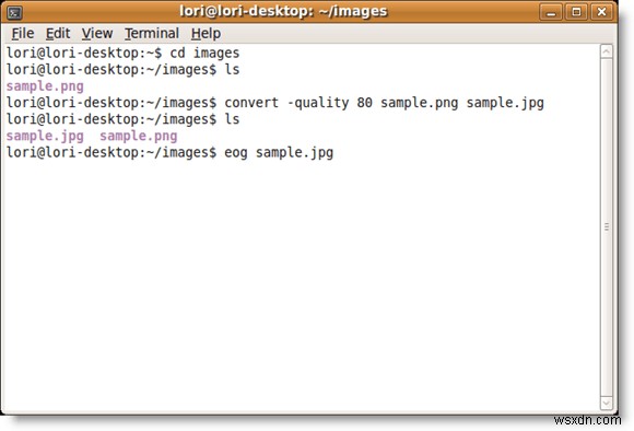 उबंटू में कमांड लाइन के माध्यम से प्रारूपों के बीच छवियों को कनवर्ट करें 
