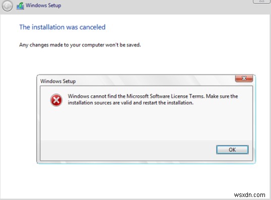 Windows Microsoft सॉफ़्टवेयर लाइसेंस शर्तें नहीं ढूँढ सकता 